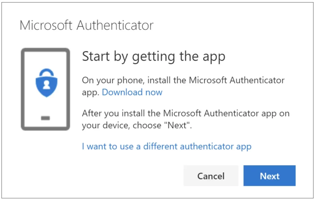 If you want to use an authenticator app other than the Microsoft Authenticator app, select I want to use a different authenticator app.

If your organization lets you choose a different method besides the authenticator app, you can select I want to set up a different method.